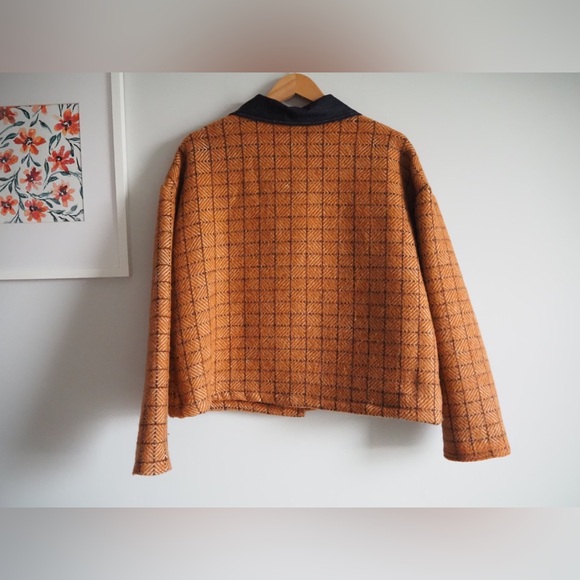 Upcycled Vintage Wool Blanket Coat Sustainable Deadstock Denim Jacket Hand Made - Picture 7 of 10